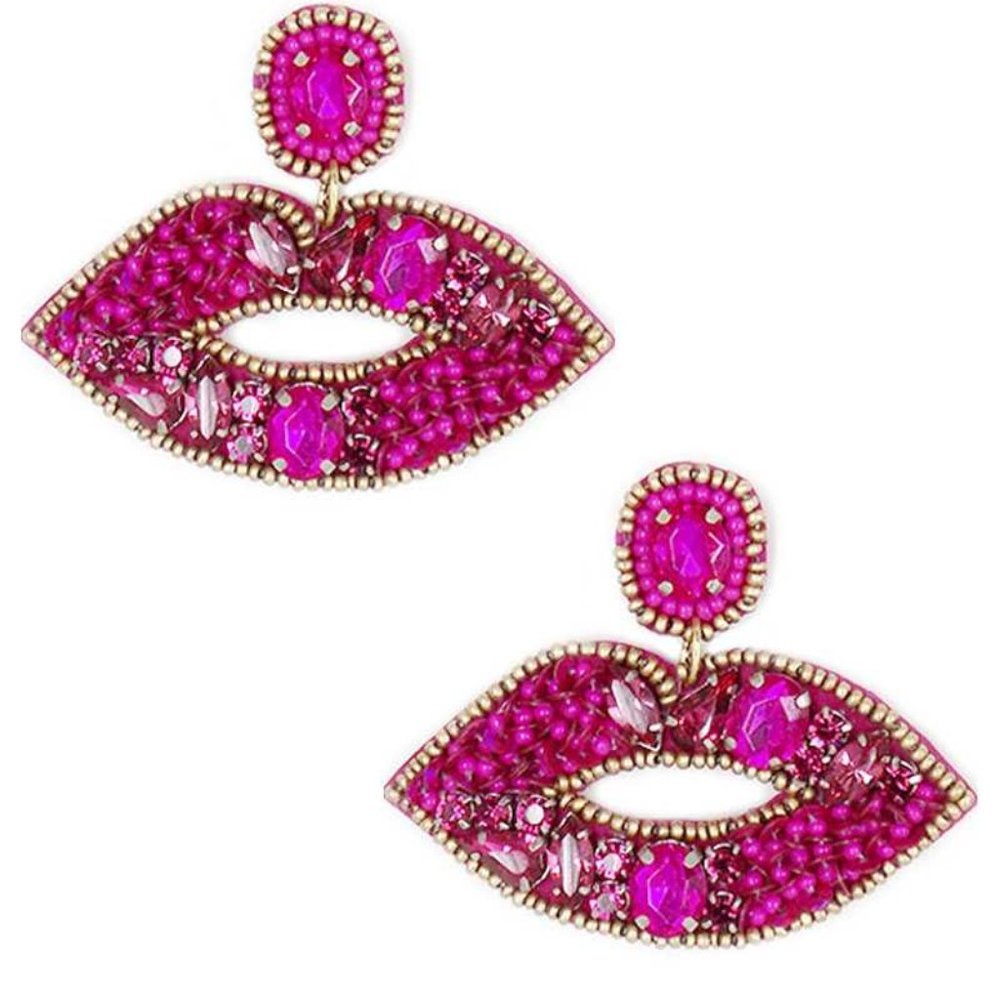 RHINESTONE BEAD LIPS SHAPE EARRING